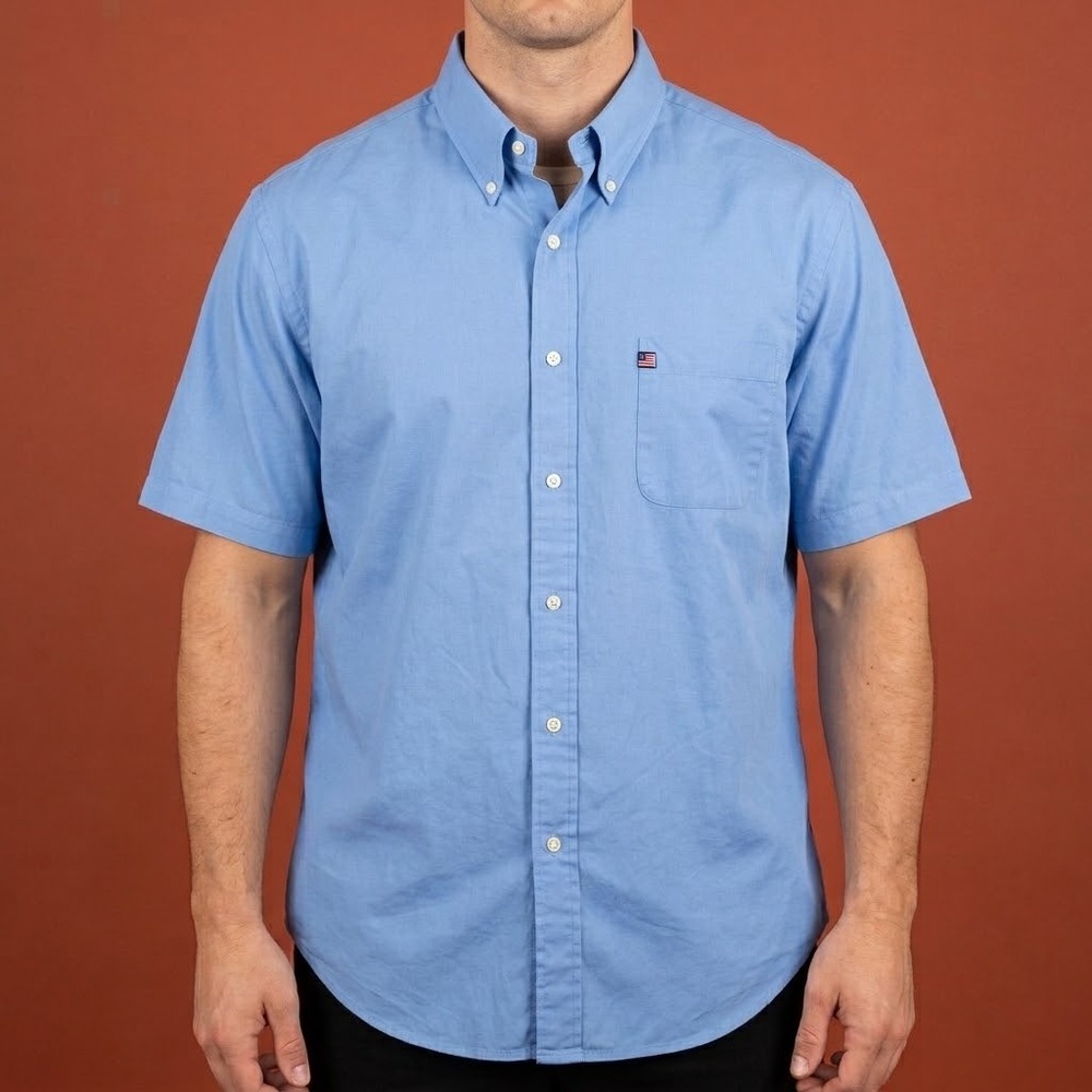 Ralph Lauren Jeans Co Mens XL Blue Short Sleeve Button Shirt EUC